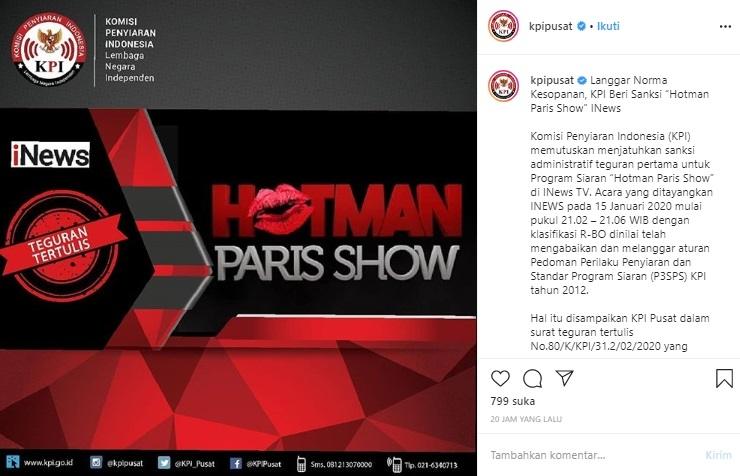 Acara Hotman Paris Show disemprit KPI. (Instagram/@kpipusat)