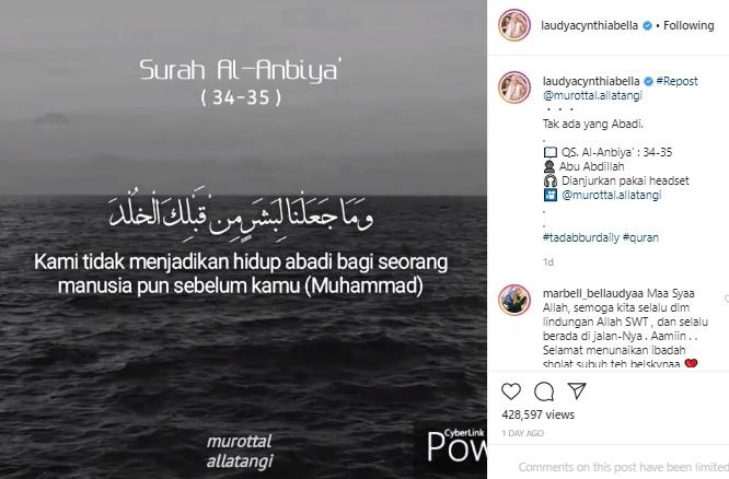 Postingan Laudya Cynthia Bella di Instagram.