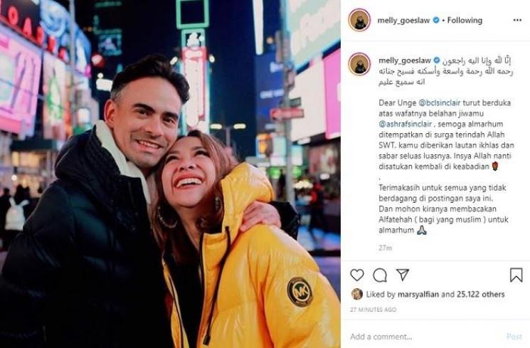 Suami BCL meninggal dunia (Instagram @melly_goeslaw)