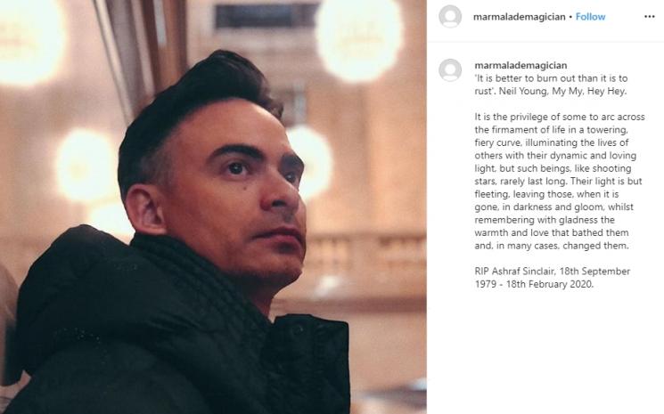 Ungkapan ayah mendiang Ashraf Sinclair (Instagram/@marmalademagician)