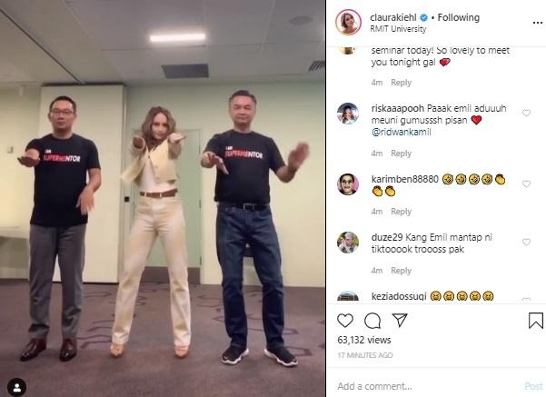 Cinta Laura joget TikTok bareng Ridwan Kamil dan Dino Patti Djalal. [Instagram]