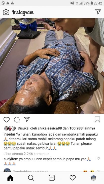 Ayah Jessica Iskandar alami patah tulang akibat ditabrak mobil. [Instagram]