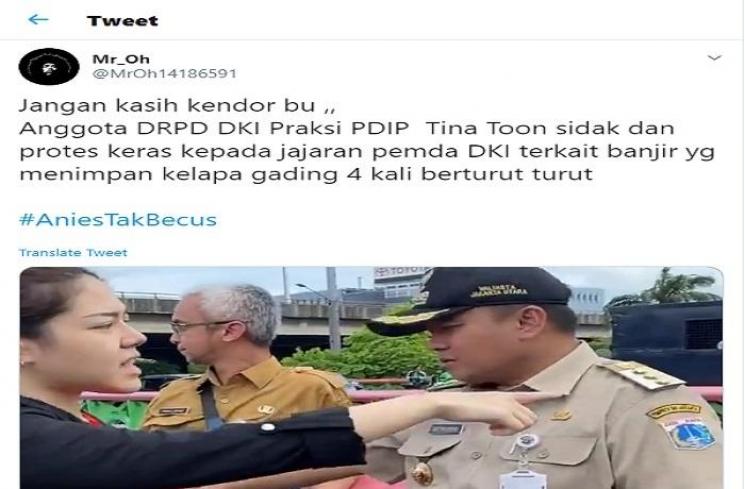 Tina Toon sidak langsung ke lokasi banjir (Twitter @MrOh14186591)