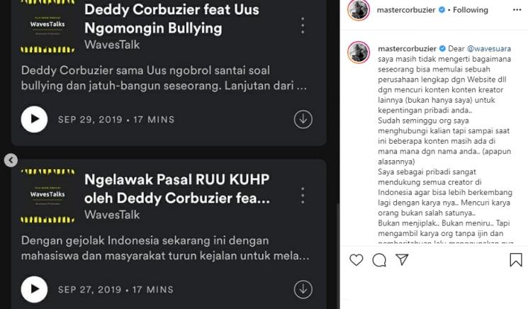 Curhatan Deddy Corbuzier tentang kontennya yang dicuri (Instagram/@mastercorbuzier)