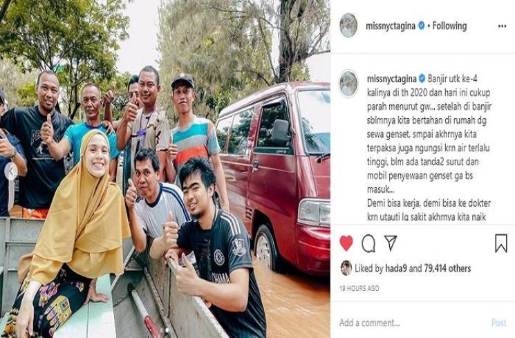Rumah Nycta Gina terendam banjir (Instagram @missnyctagina)