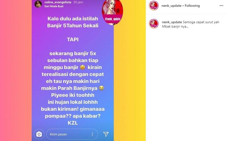 Curhatan Celine Evangelista tentang banjir (Instagram/@nenk_update)