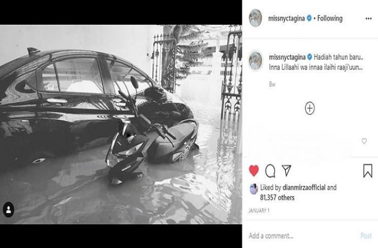 Rumah Nycta Gina terendam banjir (Instagram @missnyctagina)