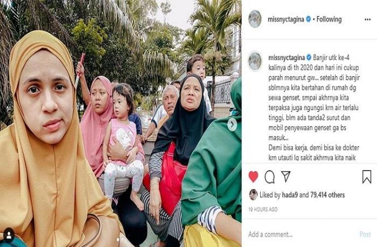 Rumah Nycta Gina terendam banjir (Instagram @missnyctagina)