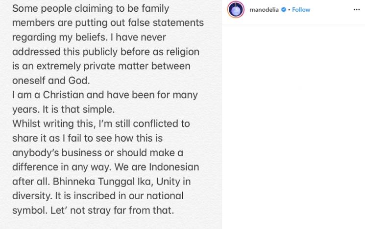 Manohara Odelia Pinot jawab isu pindah agama (Instagram/@manodelia)