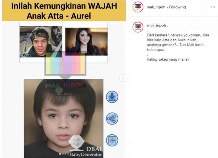 Netizen edit potret Atta Halilintar dan Aurel Hermansyah (Instagram/@mak_inpoh)