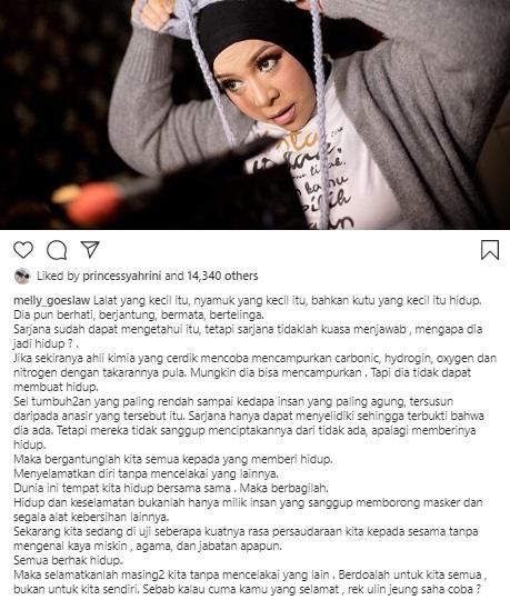 Melly Goeslaw sindir oknum yang borong masker. [capture Instagram]
