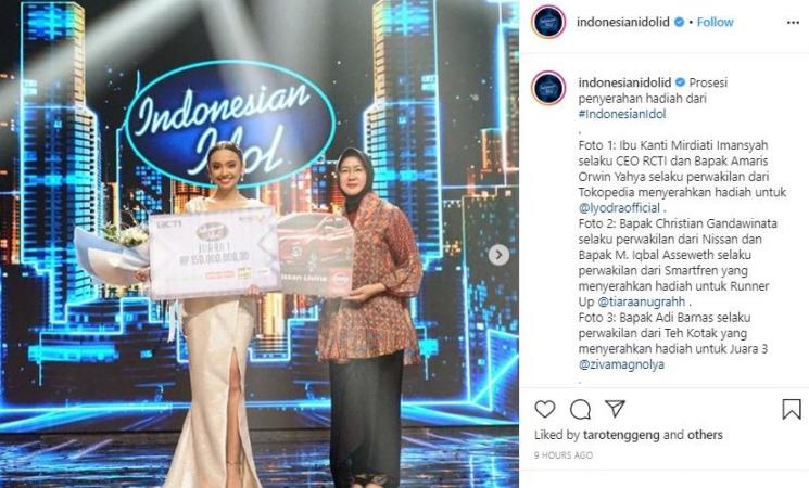 Lyodra Ginting jadi juara Indonesian Idol. (Instagram/IndonesianIdol)