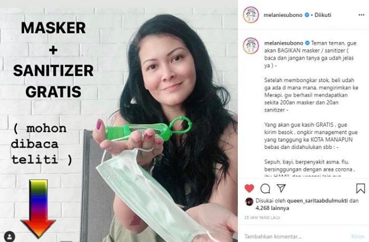 Melanie Subono bagikan masker dan sanitizer gratis (Instagram @melaniesubono)