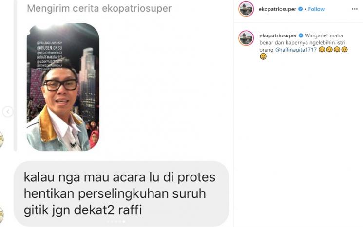 Eko Patrio dikirimi pesan aneh-aneh oleh netizen (Instagram/@ekopatriosuper)