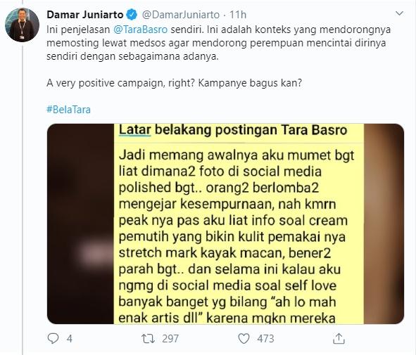 Postingan Damar Juniarto soal Tara Basro (Twitter/@DamarJuniarto)