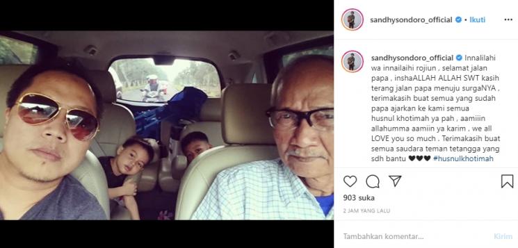 Ayah Sandhy Sandoro meninggal dunia (Instagram/@sandhysondoro_official)