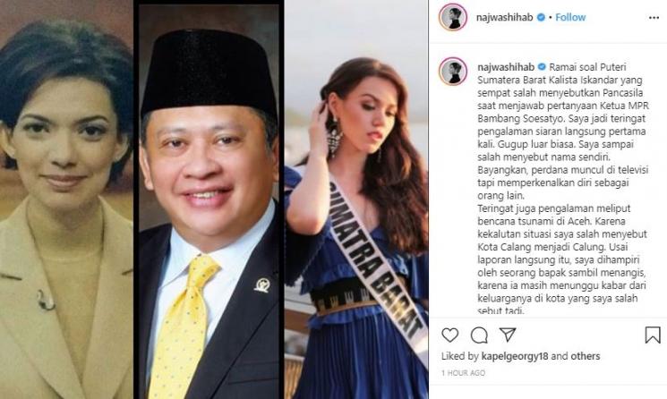 Najwa Shihab bela Kalista Iskandar. (Instagram/@najwashihab)