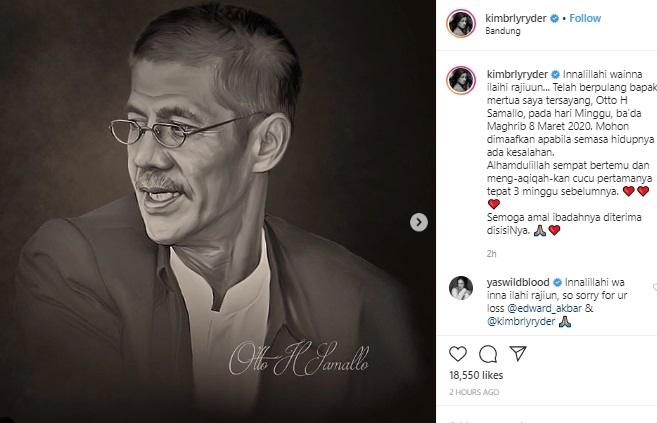 Ayah mertua Kimberly Rider meninggal dunia.