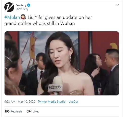 Liu Yifei. (Twitter/@variety)