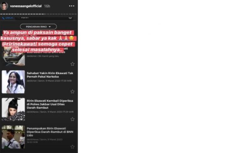 Tanggapan Vanessa Angel soal pemberitaan Ririn Ekawati (Instagram @vanessaangelofficial)
