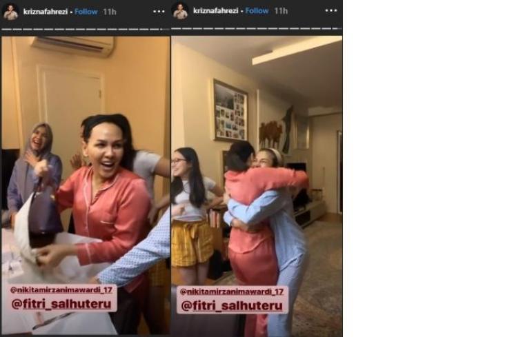 Nikita Mirzani memberikan hadiah tas mewah untuk Fitri Salhuteru (Instagram @kriznafahrezi)