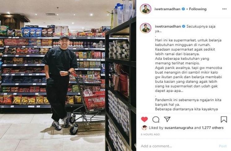 Iwet Ramadhan mengajak publik untuk tidak panic buying (Instagram @iwetramadhan)