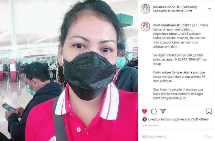 Melanie Subono berusaha keluar dari Spanyol (Instagram @melaniesubono)