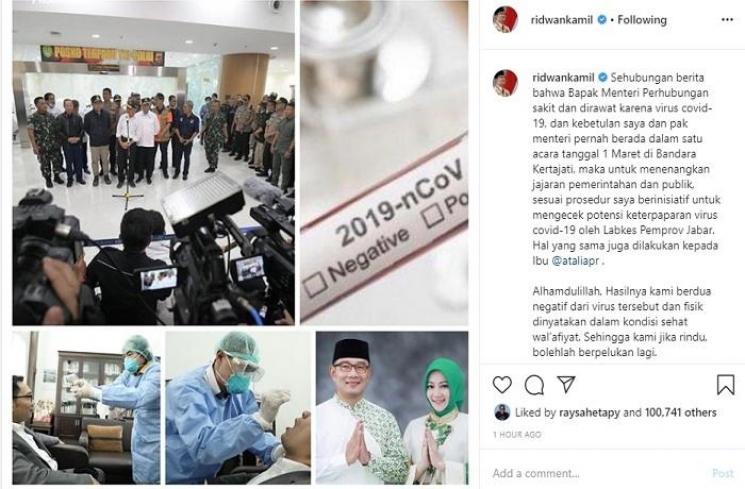 Ridwan Kamil jalani tes virus corona (Instagram @ridwankamil)