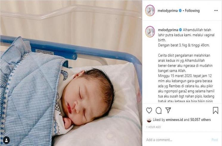 Anak kedua Melody Prima lahir (Instagram @melodyprima)
