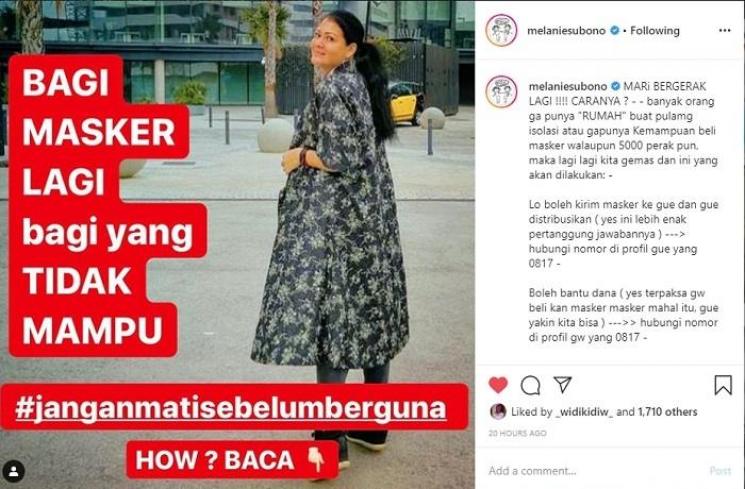 Melanie Subono bagi-bagi masker (Instagram @melaniesubono)