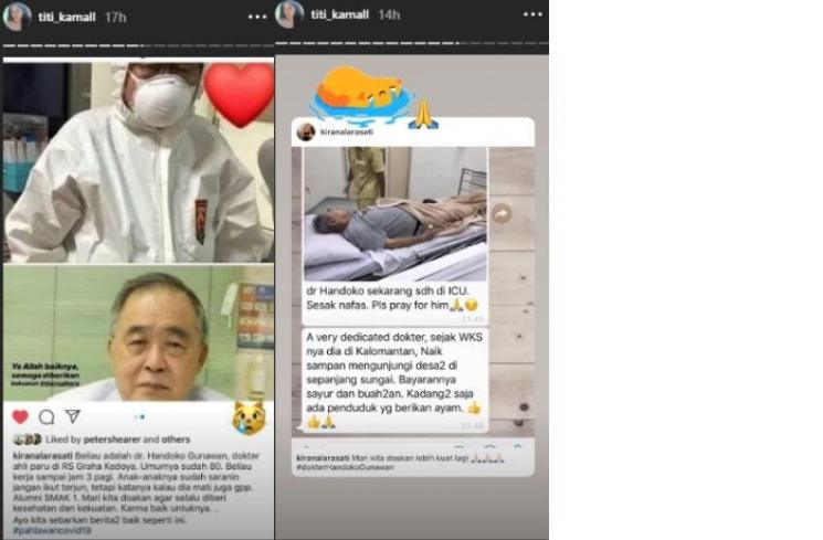Titi Kamal ikut sedih mendengar Dokter Handoko Gunawan jatuh sakit (Instagram @titi_kamall)