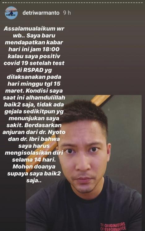 Detri Warmanto positif corona (Instagram/@detriwarmanto)