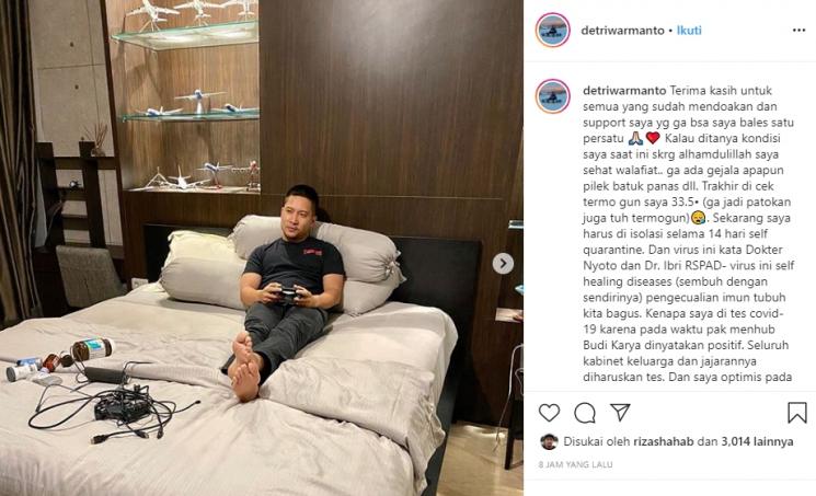 Detri Warmanto positif corona (Instagram/@detriwarmanto)
