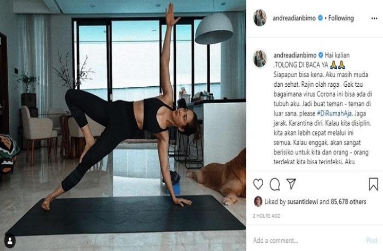Andrea Dian menghimbau kepada semua orang untuk tetap berada di rumah (Instagram @andreadianbimo)