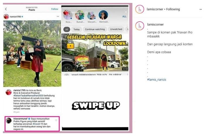Ria Ricis dikomentari Triawan Munaf dan membuat konten dilabrak warga. (Instagram/@lamiscorner)