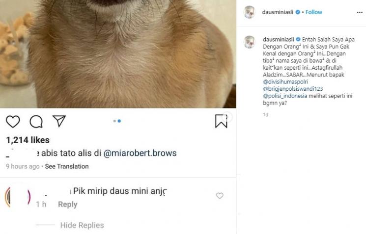 Daus Mini dikata-katai kasar. (Instagram/@dausminiasli)