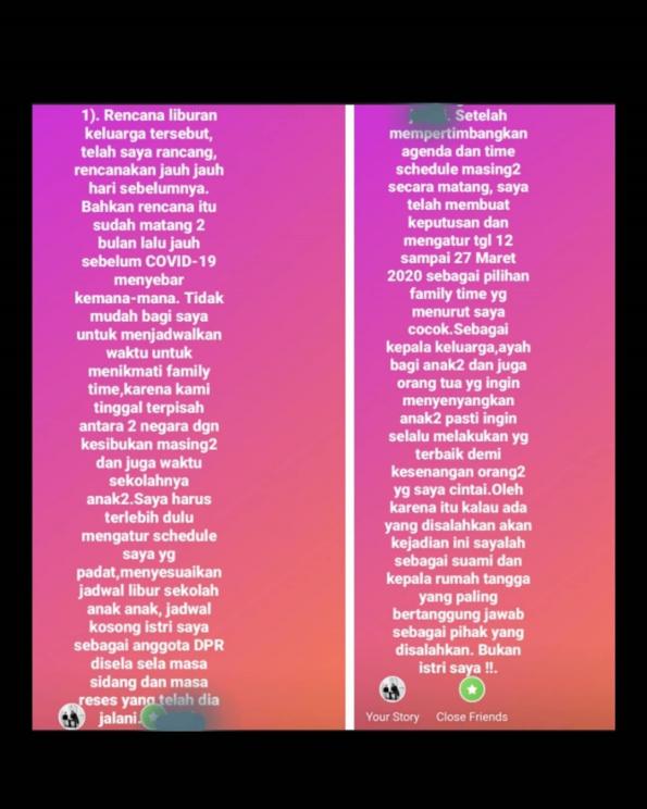 Klarifikasi Raul Lemos soal liburan Krisdayanti. (Instagram/@raullemos06)