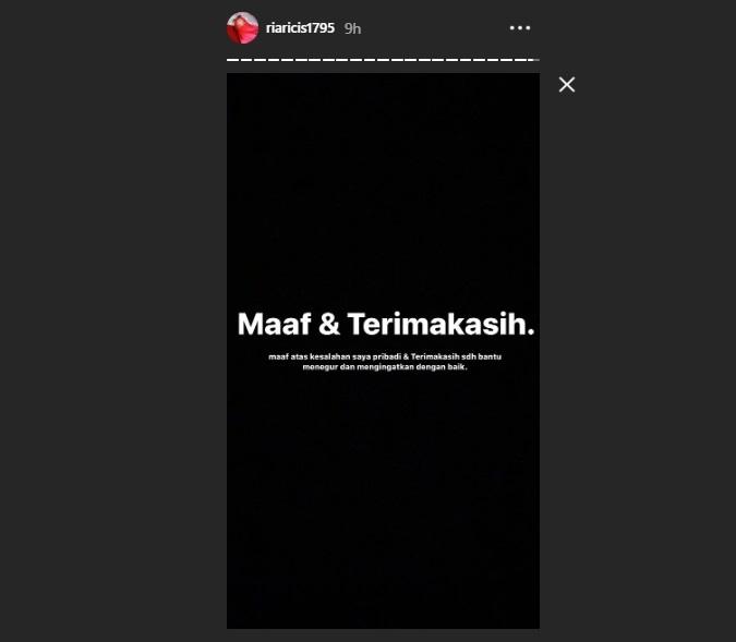 Ria Ricis minta maaf. (Instagram/@riaricis1795)