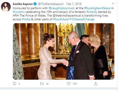 Kanika Kapoor dan Pangeran Charles. (Twitter/TheKanikaKapoor)
