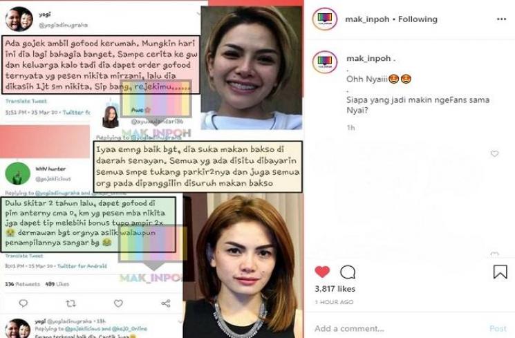 Nikita Mirzani beri uang ke ojol (Instagram @mak_inpoh)