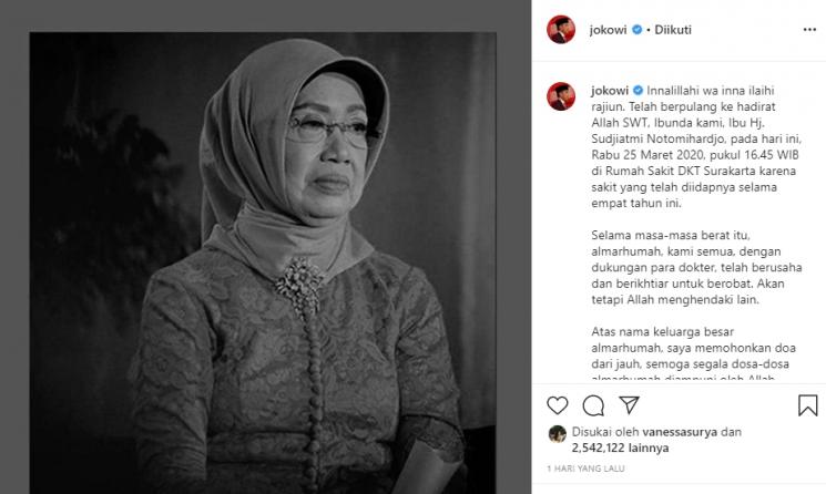 Ibunda Jokowi meninggal dunia (Instagram/@jokowi)