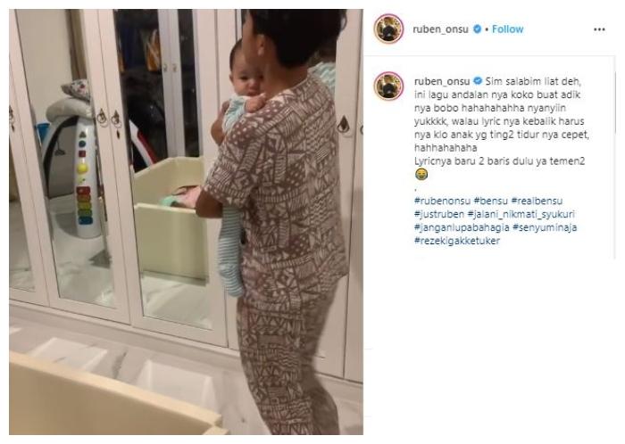 Cara unik Betrand Peto menidurkan Thania Putri Onsu. (Instagram/@ruben_onsu)