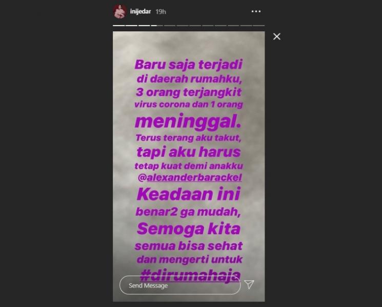 Jessica Iskandar curhat ada orang positif corona di dekat rumahnya. (Instagram/@inijedar)