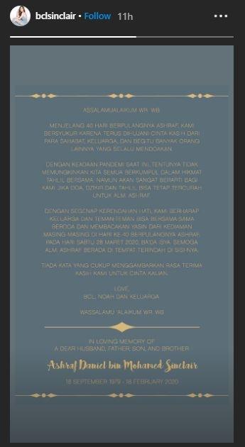 BCL tak gelar tahlilan dan ungkap permohonan di 40 hari meninggalnya Ashraf Sinclair. (Instagram/@bclsinclair)