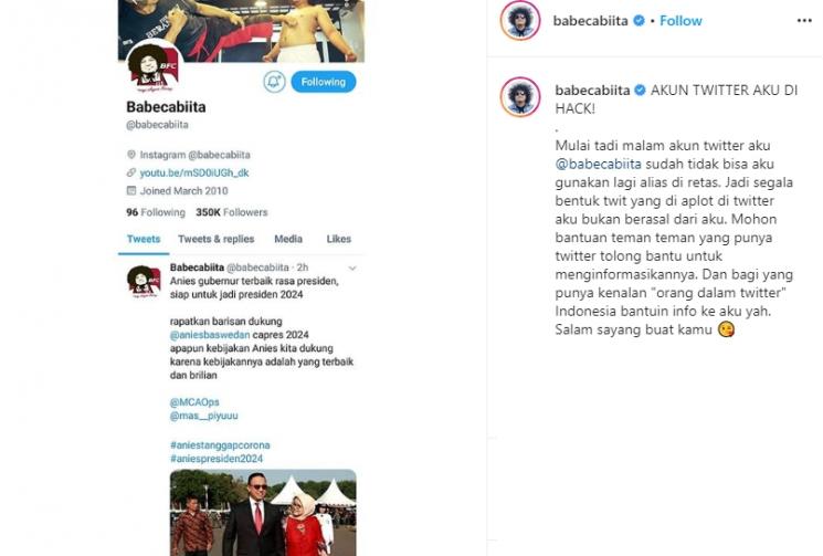 Akun Twitter Babe Cabita Diretas (Instagram/@babecabiita)