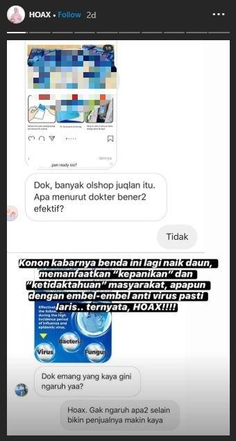 Artis pakai kalung antivirus. (Instagram/@drmita.spkk)