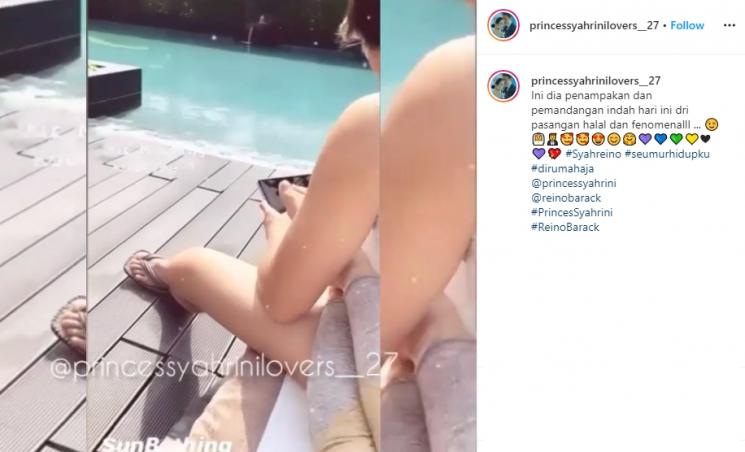 Syahrini dan Reino Barack berjemur (Instagram/@princessyahrinilovers__27)