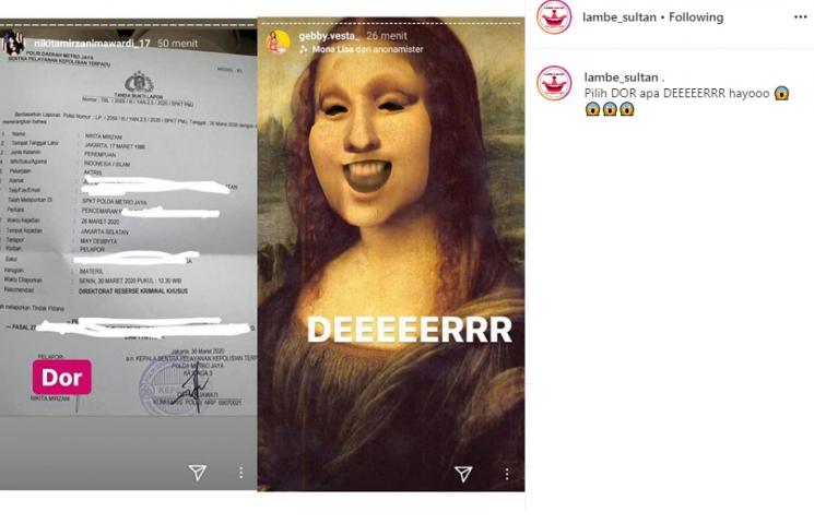 Reaksi Gebby Vesta (Instagram/@lambe_sultan)