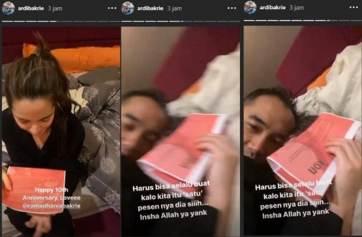Nia Ramadhani menangis membaca surat Ardi Bakrie saat anniversary (Instagram @ardibakrie)