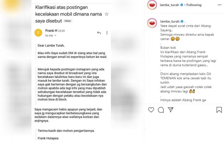 Klarifikasi Frank Hutapea (Instagram/@lambe_turah)